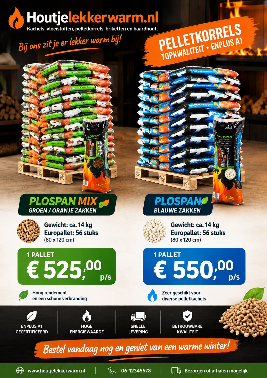 Plospan Bio-Energy houtpellets A1 - MIX korrel - 784 KG  - GRATIS BEZORGD afbeelding 2