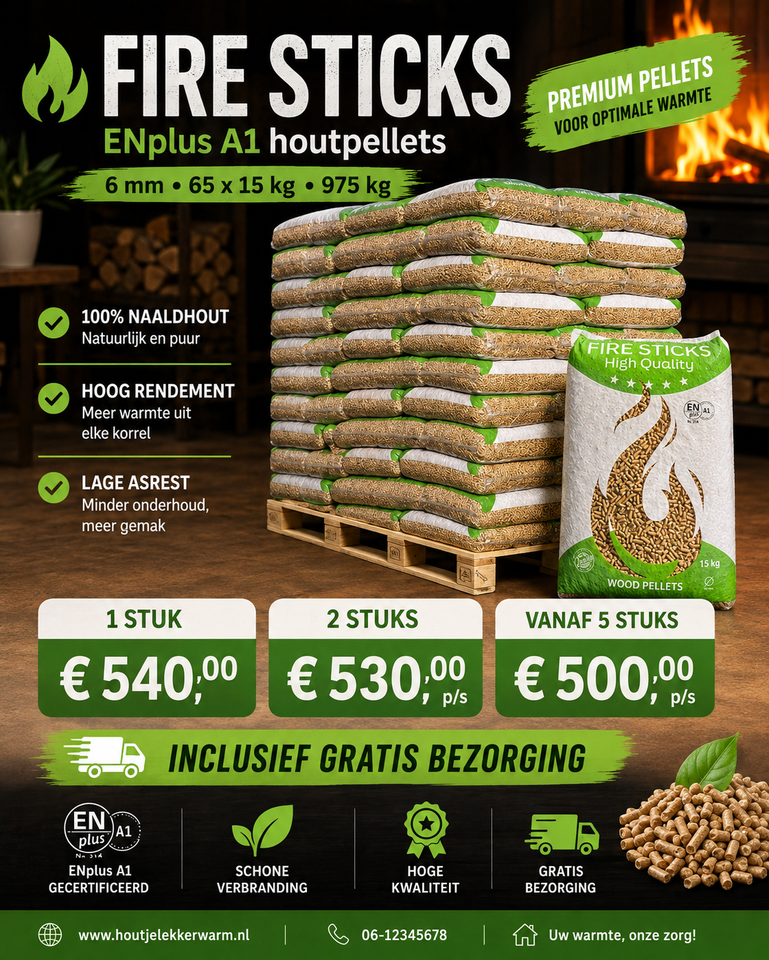 Fire Sticks – Enplus A1 – 6mm – 70 x 15kg – 1050 KG afbeelding 2