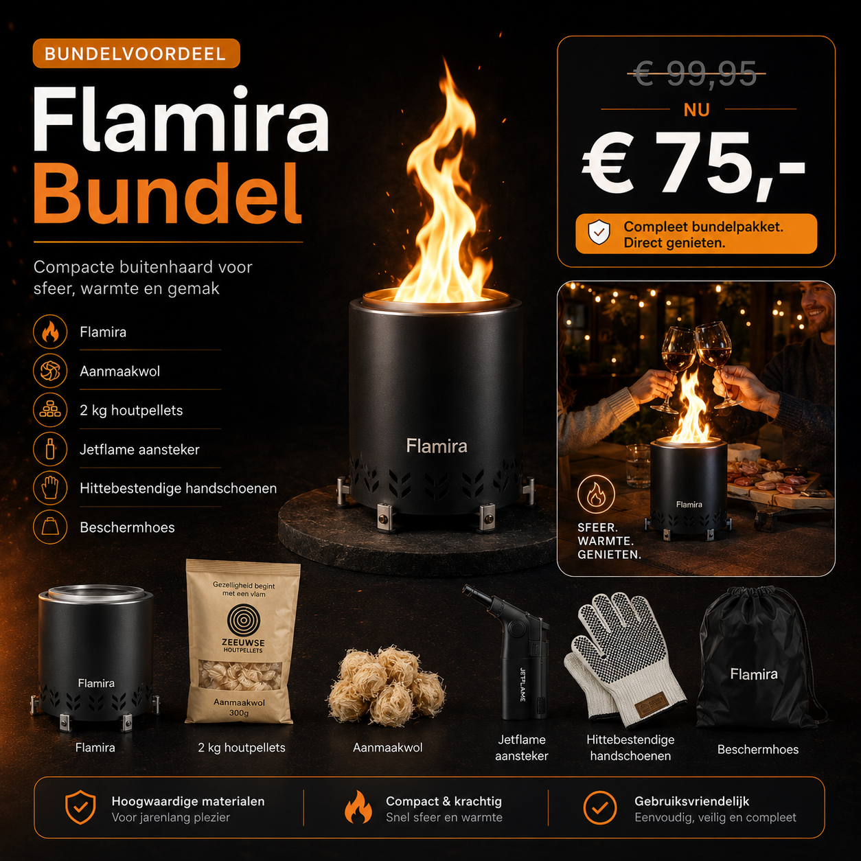 Flamira ronde pellet sfeer kachel - Zwart - COMBI pakket afbeelding 2