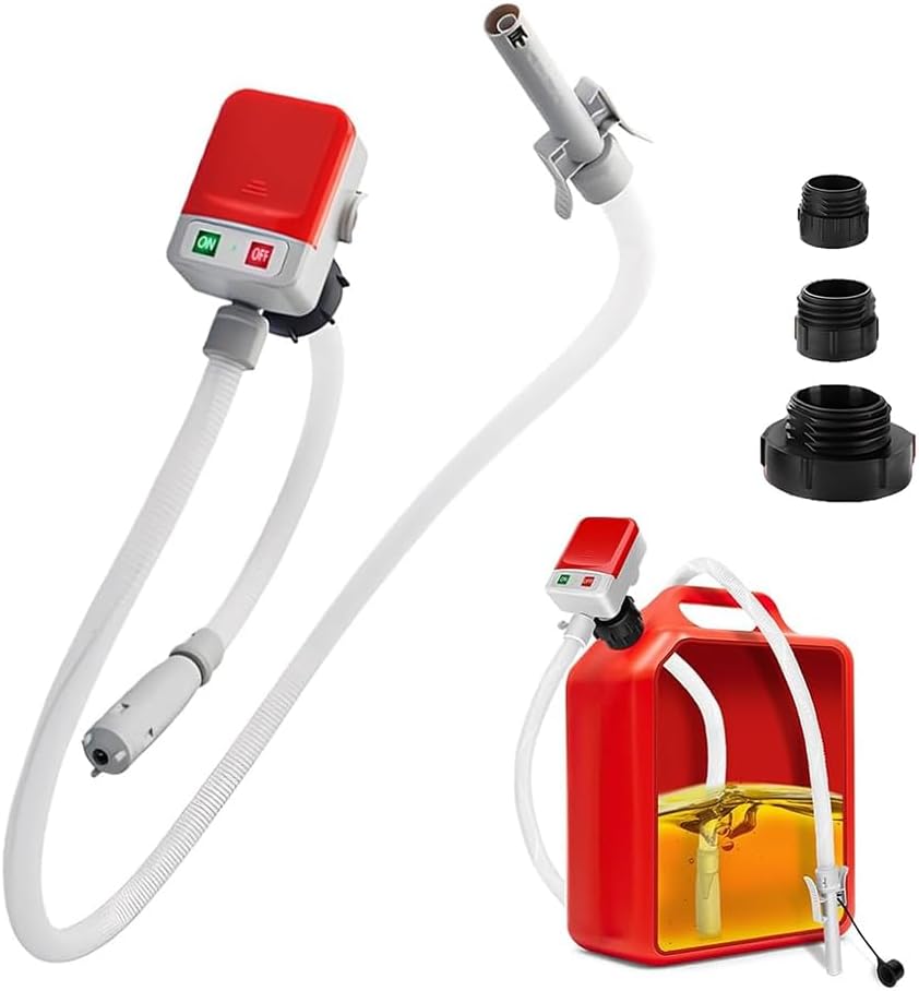 Brandstof overvulpomp met auto-stopsensor,  elektrische transferpomp 2,4 GPM met 3 adaptermaten, brandstofpomp met slangen en tappistool voor benzine, diesel olie