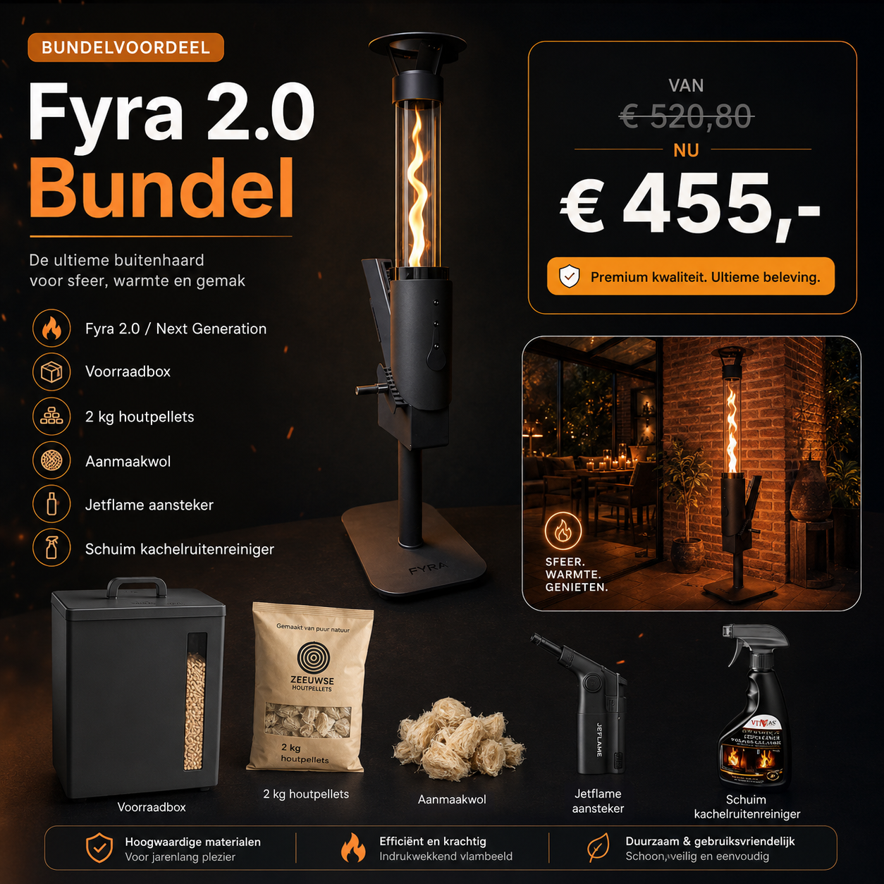 Fyra Pellet Buitenhaard - 5 kW ( COMBI SET )  voor de serre / mancave / overkapping afbeelding 2